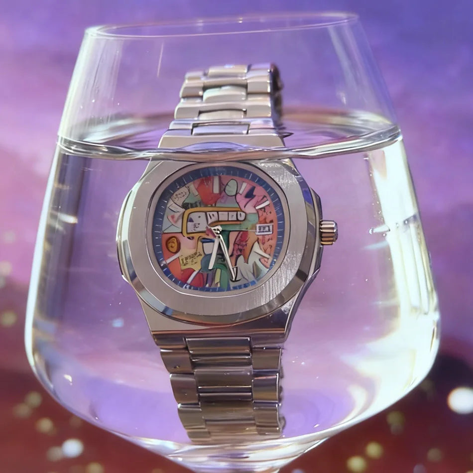 Oval Art Dial Watch - Silver