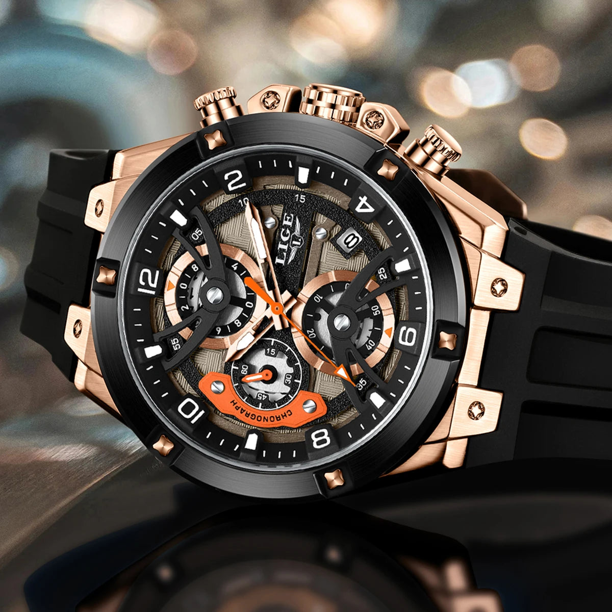 LIGE Outdoor Sports Quartz Man Watch Simple Fashion Auto Date Week Casual Luxury Silicone Belt Hollow Waterproof Watches for Men