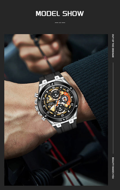 LIGE Outdoor Sports Quartz Man Watch Simple Fashion Auto Date Week Casual Luxury Silicone Belt Hollow Waterproof Watches for Men