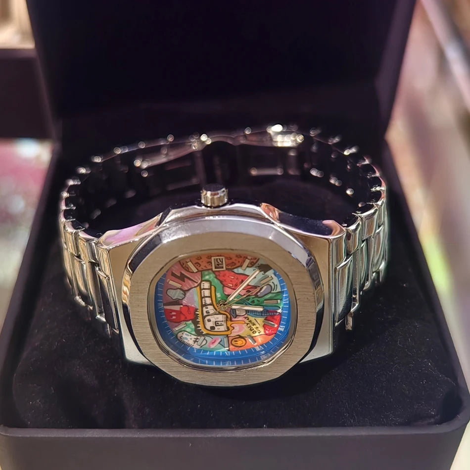 Oval Art Dial Watch - Silver