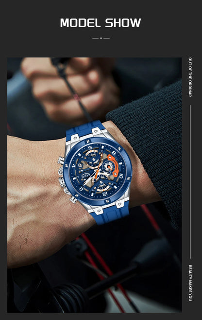 LIGE Outdoor Sports Quartz Man Watch Simple Fashion Auto Date Week Casual Luxury Silicone Belt Hollow Waterproof Watches for Men