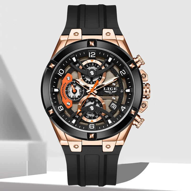 LIGE Outdoor Sports Quartz Man Watch Simple Fashion Auto Date Week Casual Luxury Silicone Belt Hollow Waterproof Watches for Men