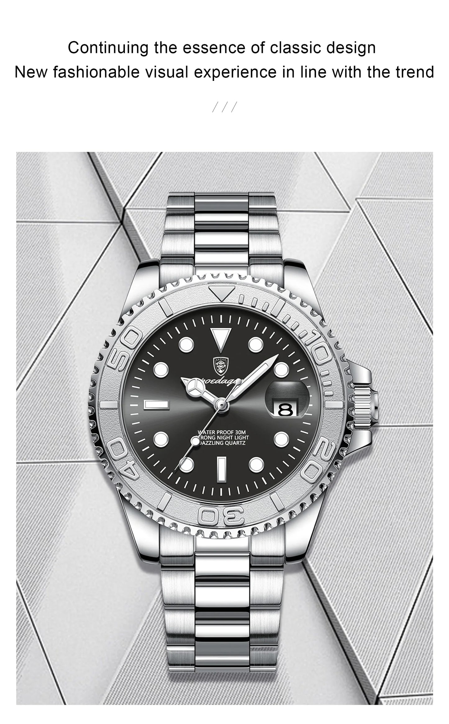 POEDAGAR Fashion Male Watch Luminous Waterproof Stainless Steel Men Wristwatch Date Business Quartz Men's Watches with Gift Box