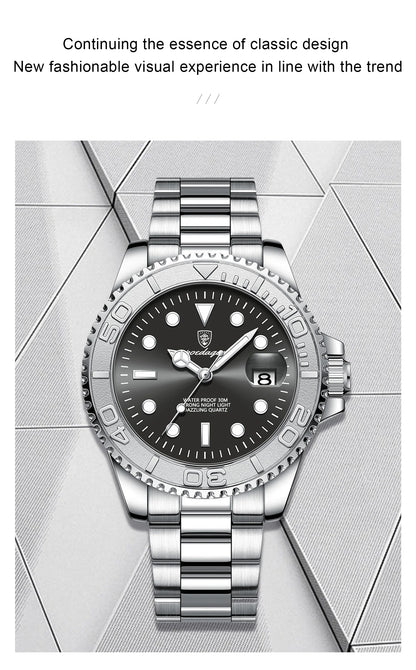 POEDAGAR Fashion Male Watch Luminous Waterproof Stainless Steel Men Wristwatch Date Business Quartz Men's Watches with Gift Box