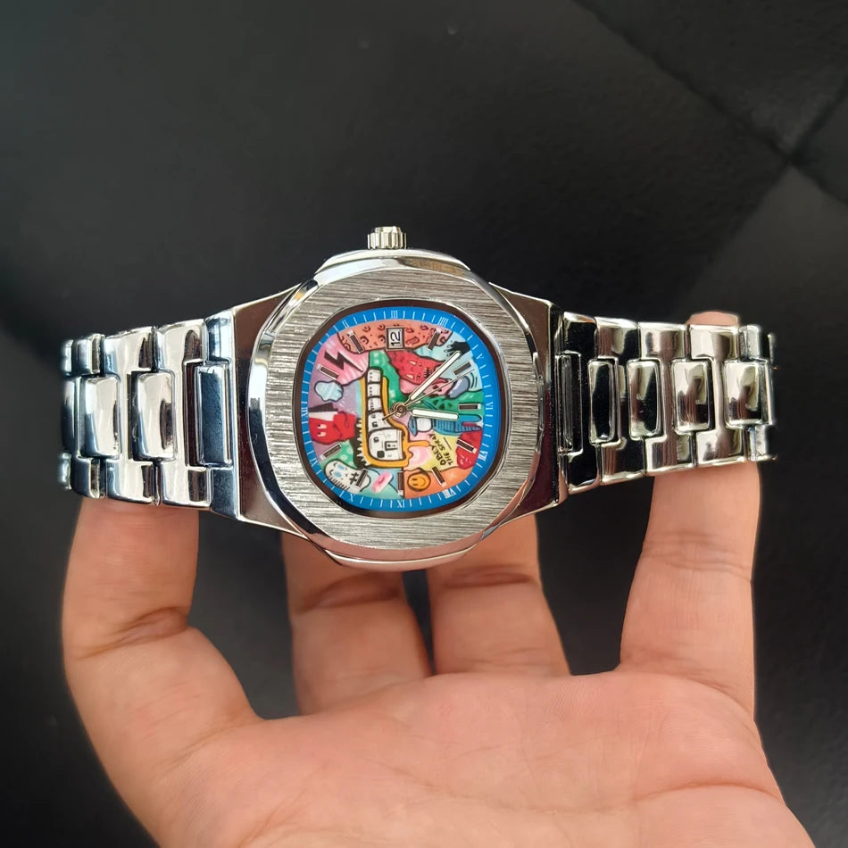 Oval Art Dial Watch - Silver