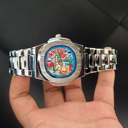 Oval Art Dial Watch - Silver