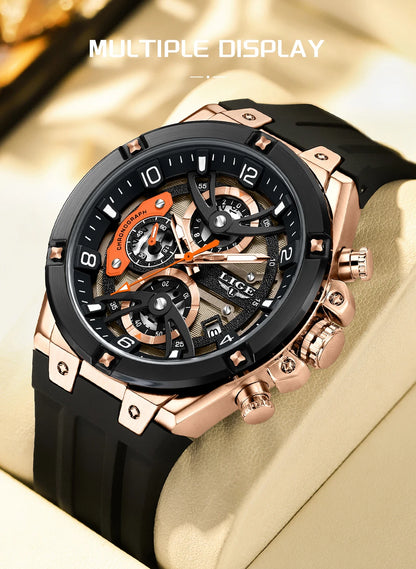 LIGE Outdoor Sports Quartz Man Watch Simple Fashion Auto Date Week Casual Luxury Silicone Belt Hollow Waterproof Watches for Men