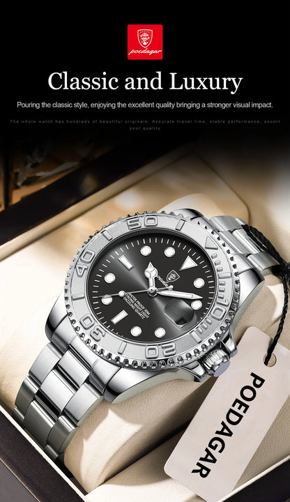 POEDAGAR Fashion Male Watch Luminous Waterproof Stainless Steel Men Wristwatch Date Business Quartz Men's Watches with Gift Box
