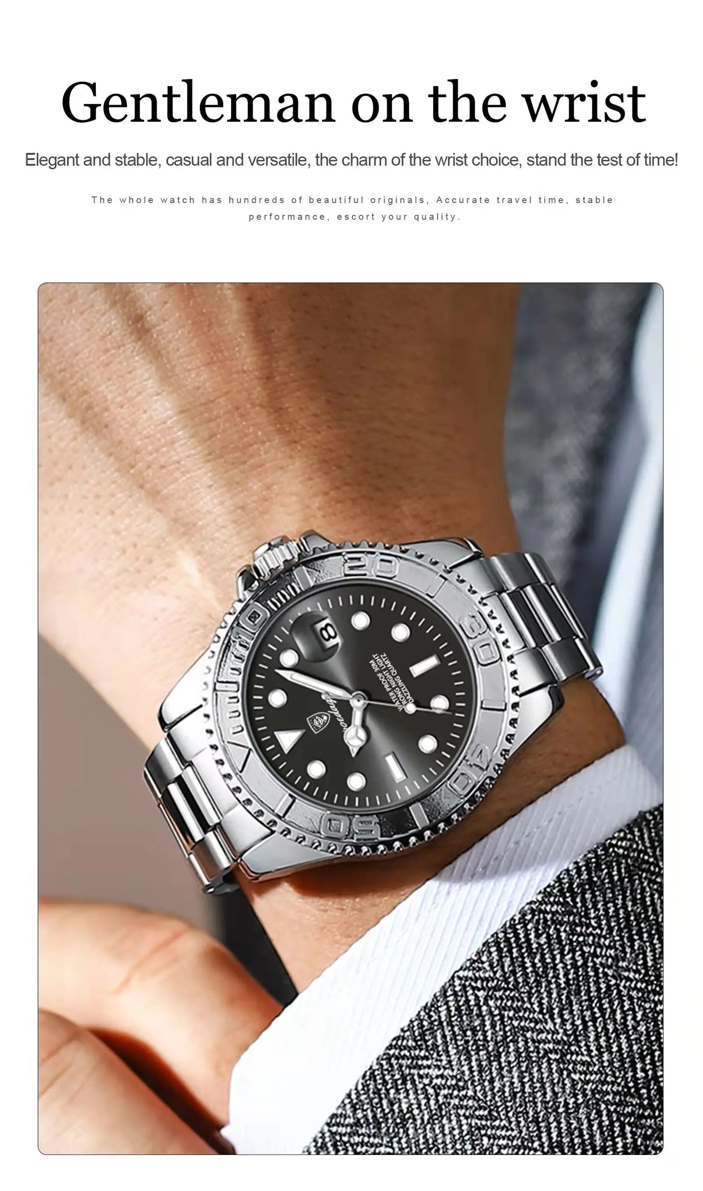 POEDAGAR Fashion Male Watch Luminous Waterproof Stainless Steel Men Wristwatch Date Business Quartz Men's Watches with Gift Box