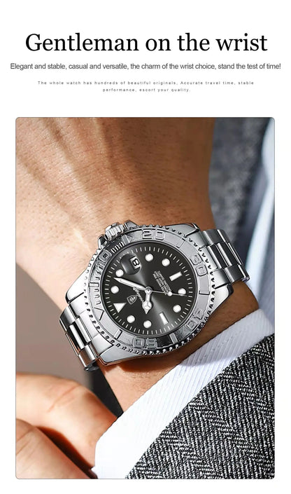 POEDAGAR Fashion Male Watch Luminous Waterproof Stainless Steel Men Wristwatch Date Business Quartz Men's Watches with Gift Box