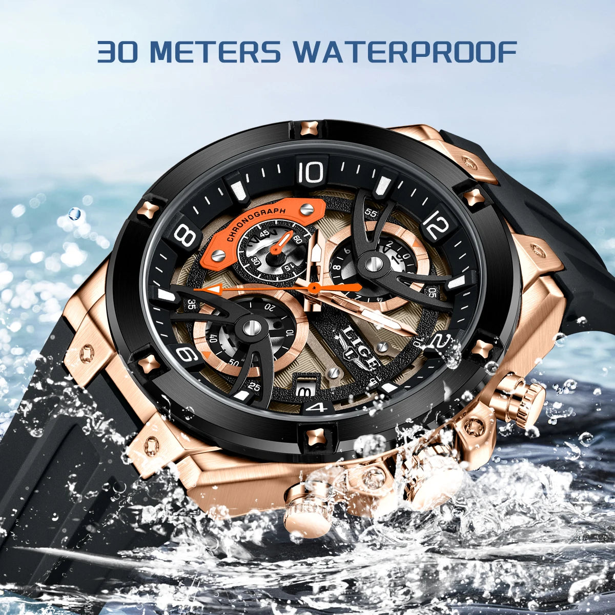 LIGE Outdoor Sports Quartz Man Watch Simple Fashion Auto Date Week Casual Luxury Silicone Belt Hollow Waterproof Watches for Men