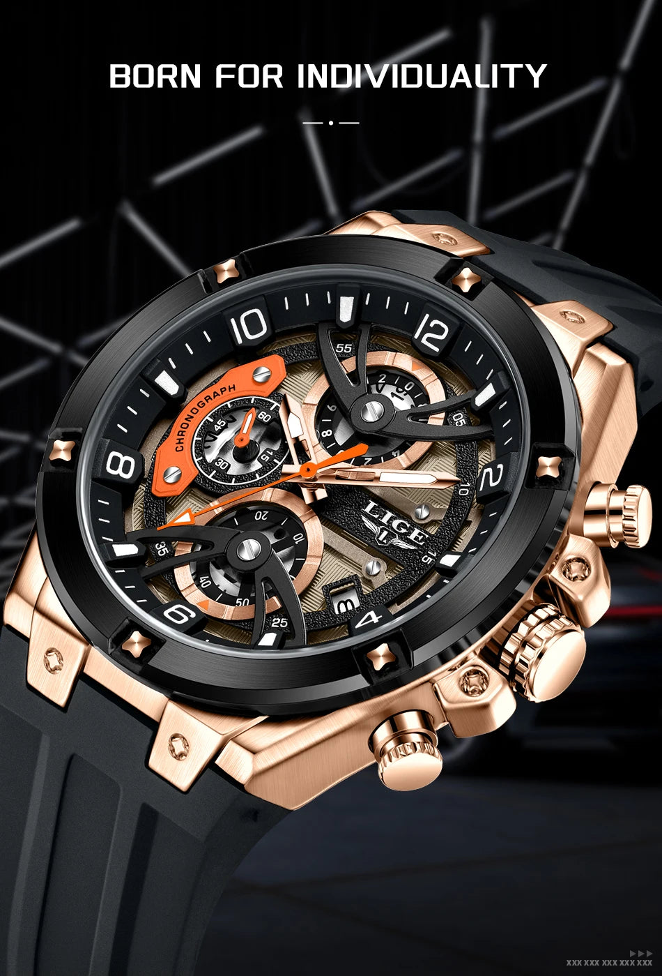 LIGE Outdoor Sports Quartz Man Watch Simple Fashion Auto Date Week Casual Luxury Silicone Belt Hollow Waterproof Watches for Men