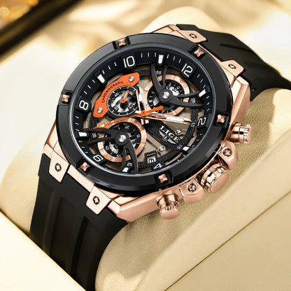 LIGE Outdoor Sports Quartz Man Watch Simple Fashion Auto Date Week Casual Luxury Silicone Belt Hollow Waterproof Watches for Men