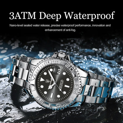 POEDAGAR Fashion Male Watch Luminous Waterproof Stainless Steel Men Wristwatch Date Business Quartz Men's Watches with Gift Box