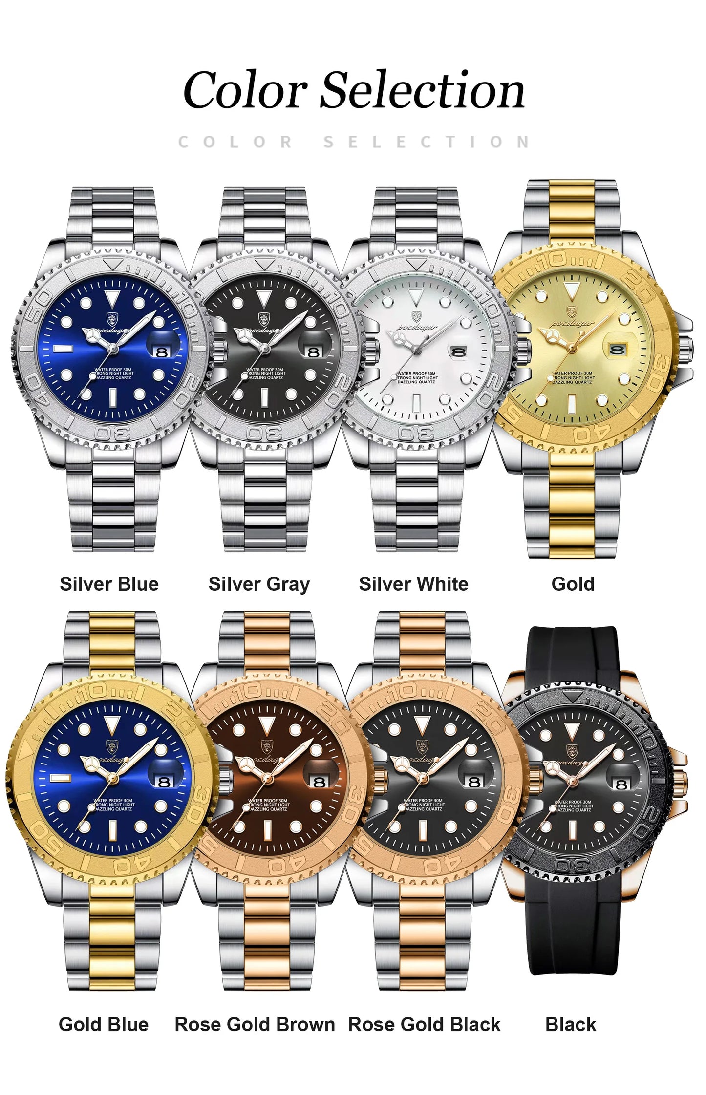 POEDAGAR Fashion Male Watch Luminous Waterproof Stainless Steel Men Wristwatch Date Business Quartz Men's Watches with Gift Box