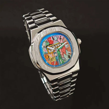 Oval Art Dial Watch - Silver