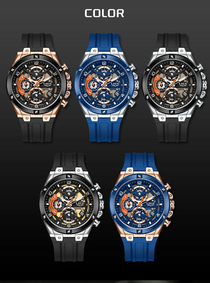 LIGE Outdoor Sports Quartz Man Watch Simple Fashion Auto Date Week Casual Luxury Silicone Belt Hollow Waterproof Watches for Men
