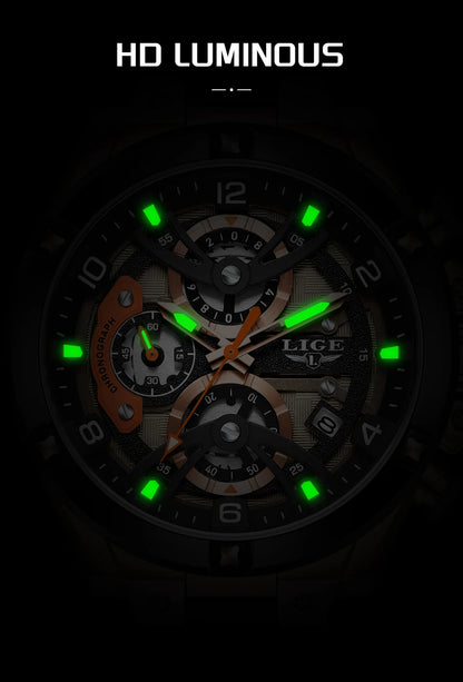 LIGE Outdoor Sports Quartz Man Watch Simple Fashion Auto Date Week Casual Luxury Silicone Belt Hollow Waterproof Watches for Men