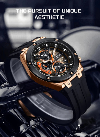 LIGE Outdoor Sports Quartz Man Watch Simple Fashion Auto Date Week Casual Luxury Silicone Belt Hollow Waterproof Watches for Men
