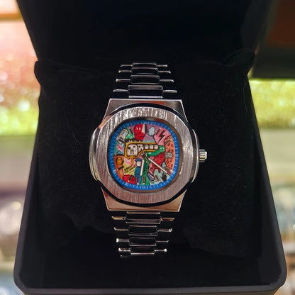 Oval Art Dial Watch - Silver