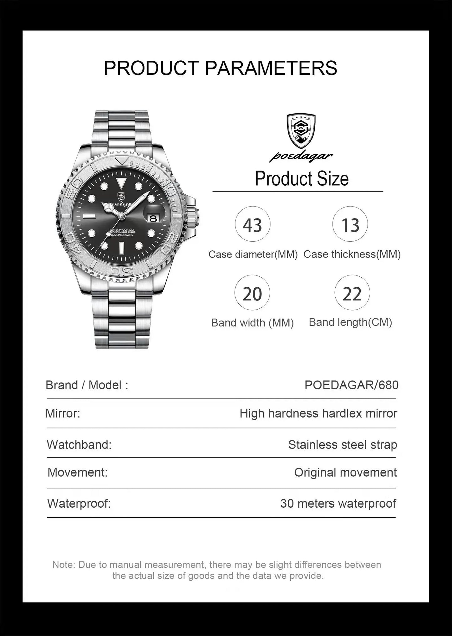 POEDAGAR Fashion Male Watch Luminous Waterproof Stainless Steel Men Wristwatch Date Business Quartz Men's Watches with Gift Box