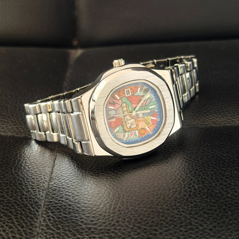 Oval Art Dial Watch - Silver