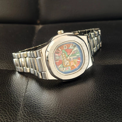 Oval Art Dial Watch - Silver