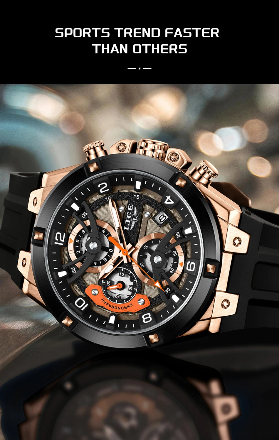 LIGE Outdoor Sports Quartz Man Watch Simple Fashion Auto Date Week Casual Luxury Silicone Belt Hollow Waterproof Watches for Men