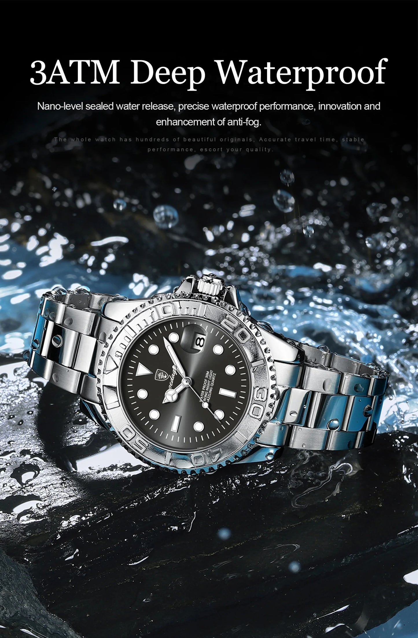 POEDAGAR Fashion Male Watch Luminous Waterproof Stainless Steel Men Wristwatch Date Business Quartz Men's Watches with Gift Box
