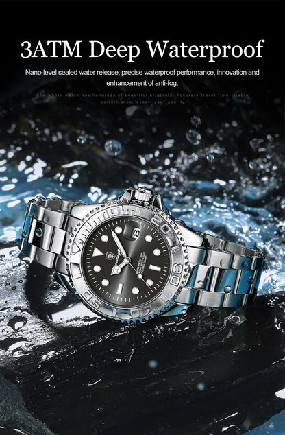 POEDAGAR Fashion Male Watch Luminous Waterproof Stainless Steel Men Wristwatch Date Business Quartz Men's Watches with Gift Box