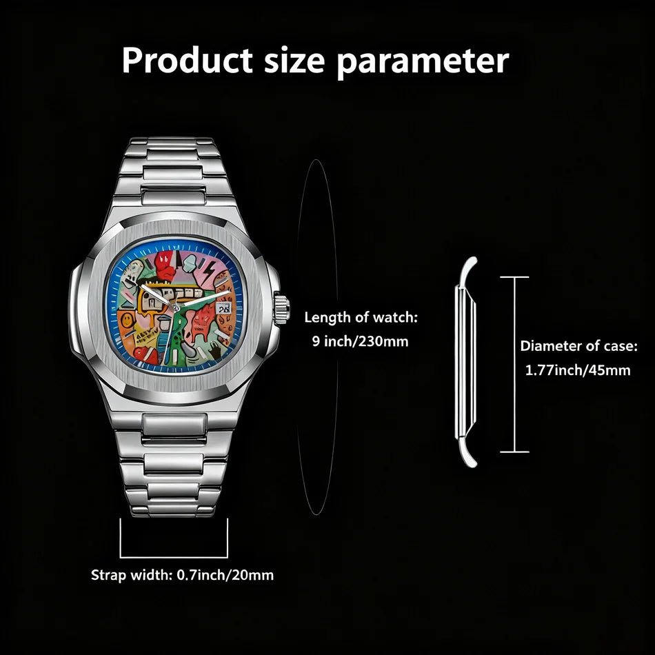 Oval Art Dial Watch - Silver