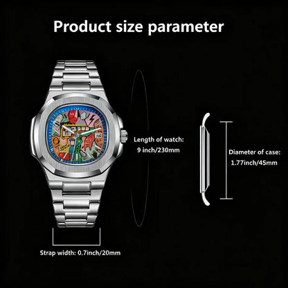 Oval Art Dial Watch - Silver