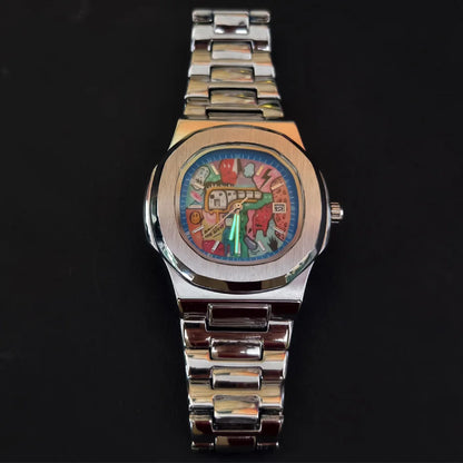 Oval Art Dial Watch - Silver