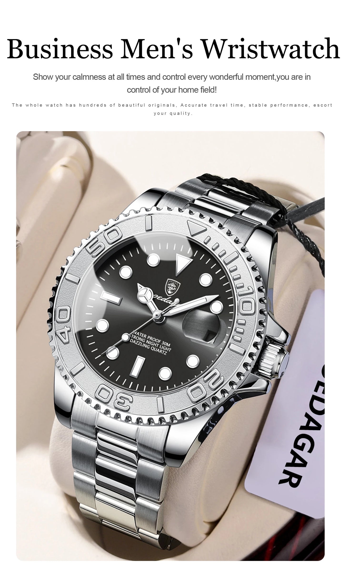 POEDAGAR Fashion Male Watch Luminous Waterproof Stainless Steel Men Wristwatch Date Business Quartz Men's Watches with Gift Box