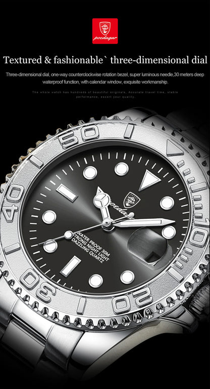POEDAGAR Fashion Male Watch Luminous Waterproof Stainless Steel Men Wristwatch Date Business Quartz Men's Watches with Gift Box