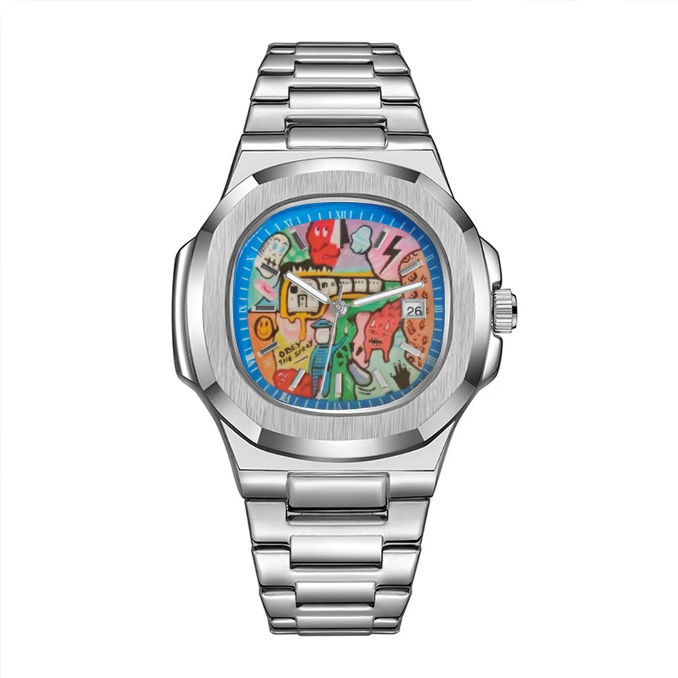 Oval Art Dial Watch - Silver