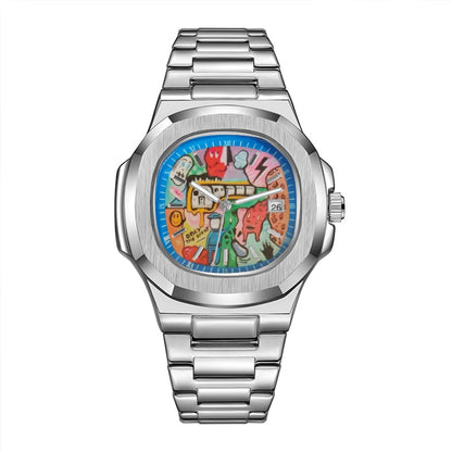 Oval Art Dial Watch - Silver
