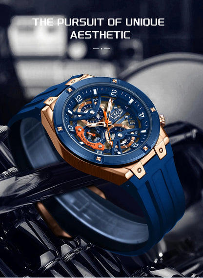 LIGE Outdoor Sports Quartz Man Watch Simple Fashion Auto Date Week Casual Luxury Silicone Belt Hollow Waterproof Watches for Men