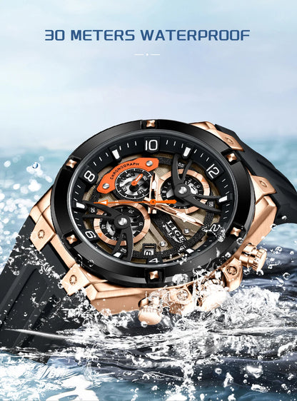 LIGE Outdoor Sports Quartz Man Watch Simple Fashion Auto Date Week Casual Luxury Silicone Belt Hollow Waterproof Watches for Men
